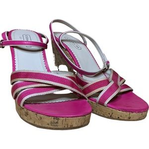 Barbie pink Coach wedge sandals.